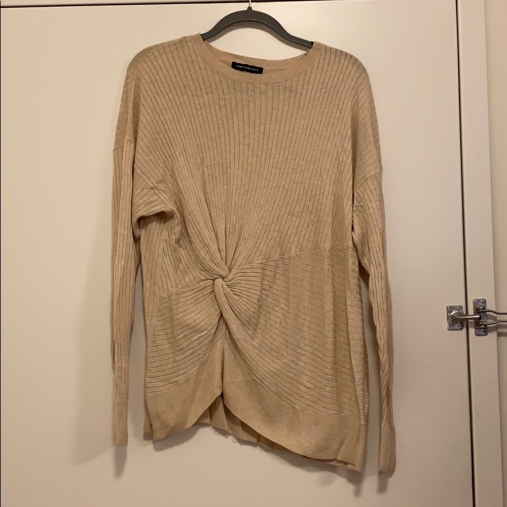 SomethingNavy Cream Sweater with Knotted Front